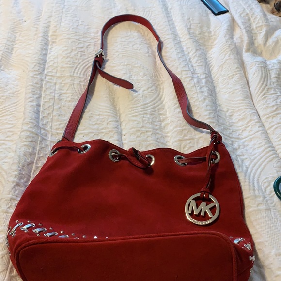 Michael Kors Red Faux Suede Purse - Picture 2 of 12